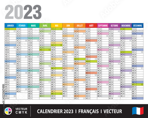 Planning calendrier français 2023. Textes 100% vectorisés. Vecteur multi calques. Eléments et couleurs facilement modifiables et personnalisables