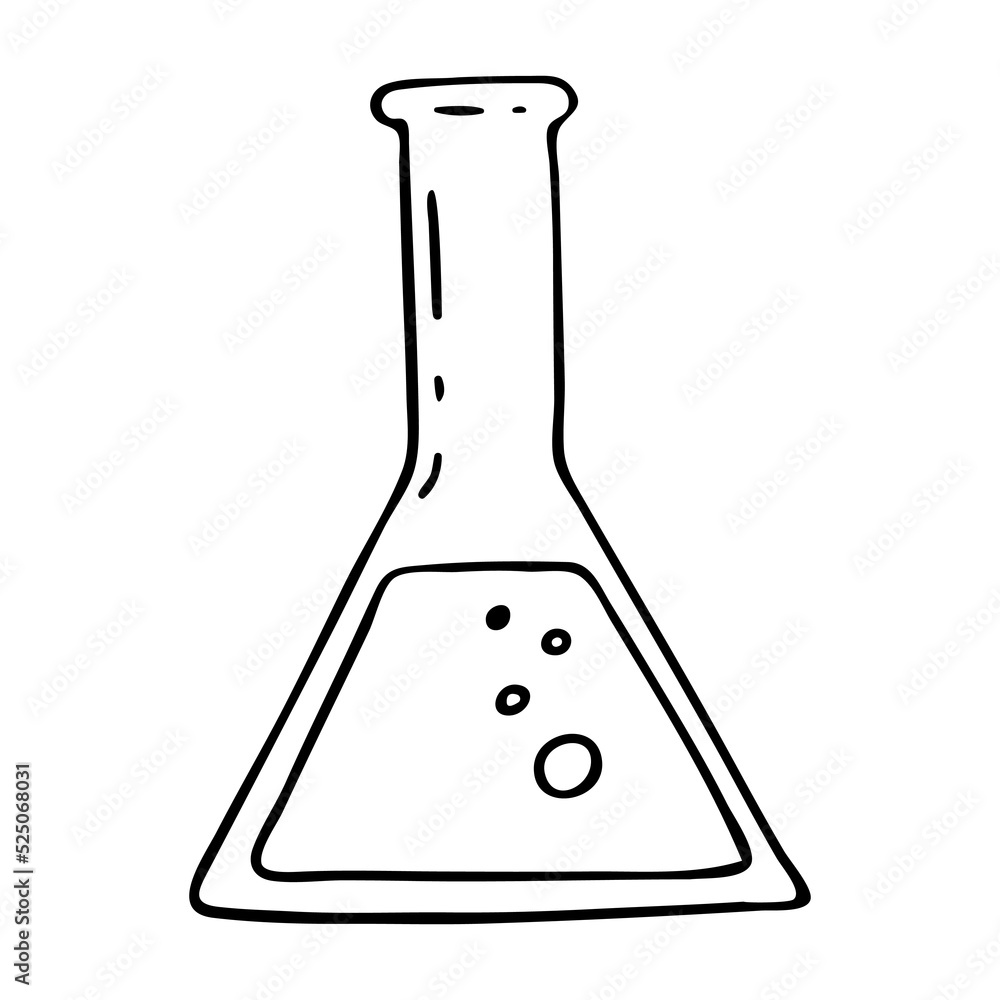 The flask vector icon. A hand-drawn doodle. Back to School education. The flask vector icon. A hand-drawn doodle. Back to School education.