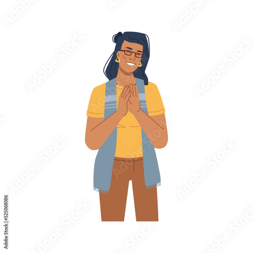 Female office worker clapping and applauding. Vector corporate character with smile on face, congratulating and happy person. Businesswoman, executive or boss, employee