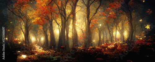 Fotografie, Tablou Beautiful autumn forest illustration, colorful fall foliage