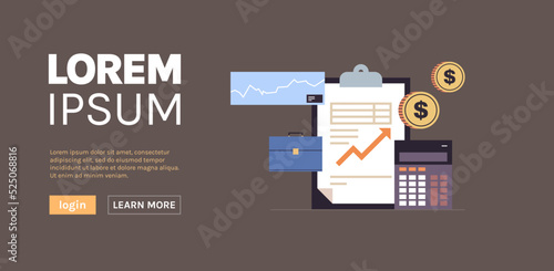 Business analyzing corporate data planning report accounting presentation report concept horizontal flat vector illustration.