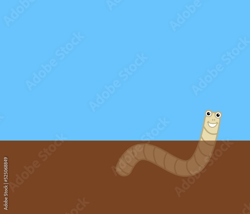 A smiling white worm stirring the earth with blue sky - illustration