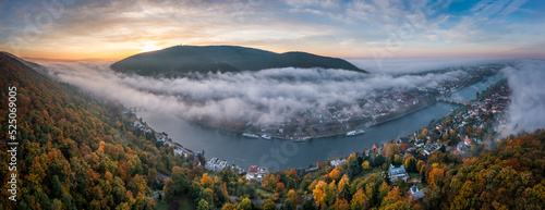 Fotografie, Obraz Aerial panorama of Heidelberg in autumn season