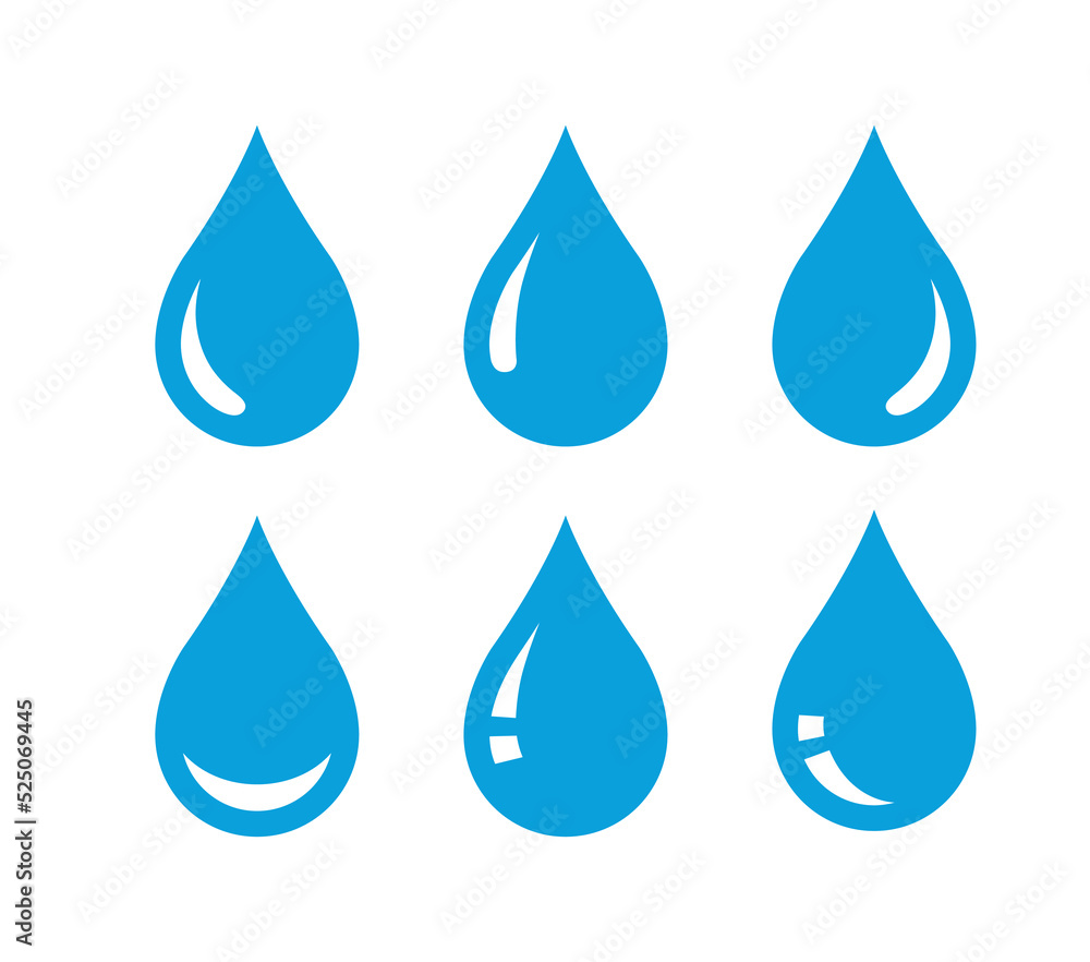 Vector water drop, droplet symbol set. Simple flat blue icon. Vector water drop, droplet symbol set. Simple flat blue icon.