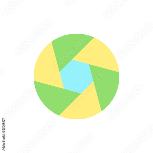 Camera diaphragm flat color ui icon. Optical mechanism. Objective glass detail. Photography. Simple filled element for mobile app. Colorful solid pictogram. Vector isolated RGB illustration