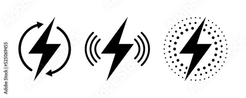 Vector wireless charging symbol set. Recharge icon. Simple flat black icon.