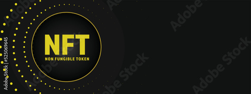 NFT token vector background, non fungible token, digital crypto art technology, business banner with copy space, creative abstract and futuristic blockchain graphic for new currency, money collection