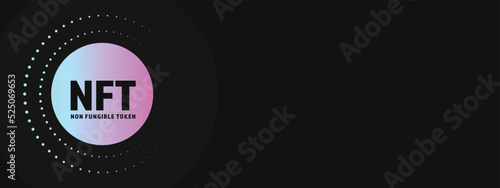 NFT token vector background, non fungible token, digital crypto art technology, business banner with copy space, creative abstract and futuristic blockchain graphic for new currency, money collection