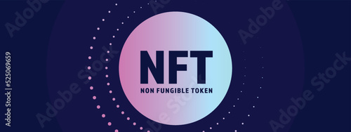 NFT token vector background, non fungible token, digital crypto art technology, business banner with copy space, creative abstract and futuristic blockchain graphic for new currency, money collection