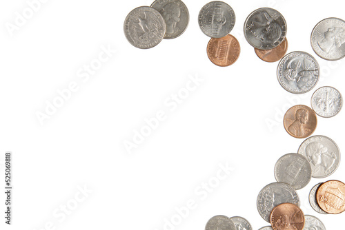 American Coins isolated on a white background with copy space.