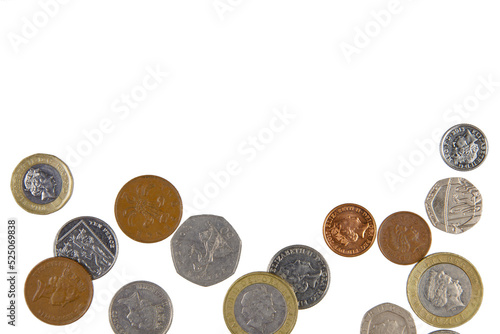 British Coins isolated on a white background with copy space. photo