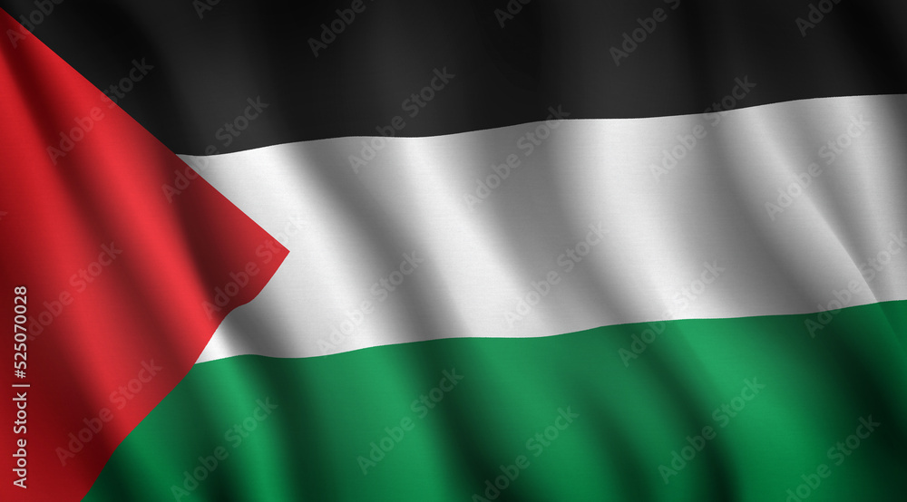 Waving flag of Palestine. The Muslim country of Palestine is located in the middle east in Asia