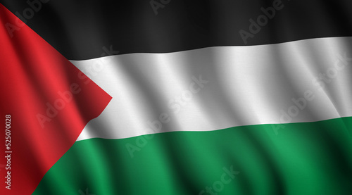 Waving flag of Palestine. The Muslim country of Palestine is located in the middle east in Asia