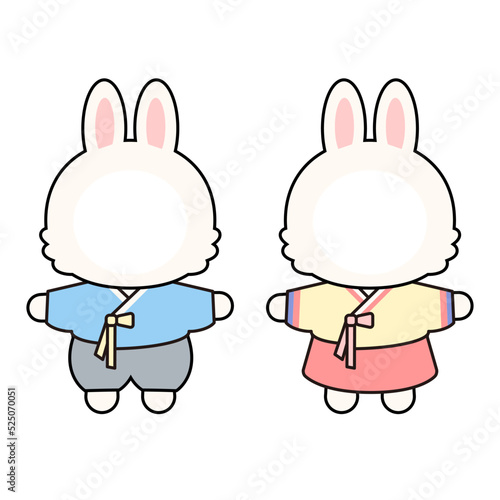 남녀 한복을 입은 토끼 캐릭터 얼굴 합성용 일러스트