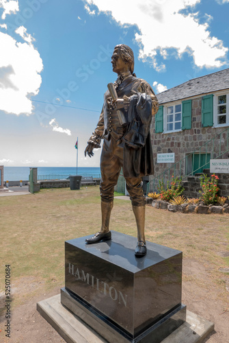 Nevis Historical Museum with statue of Alexander Hamilton born here in 1755 photo