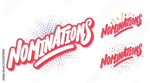 Nominations. Vector handwritten lettering word.