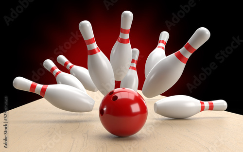Photographie Bowling ball hits 10 pins down for the winning strike
