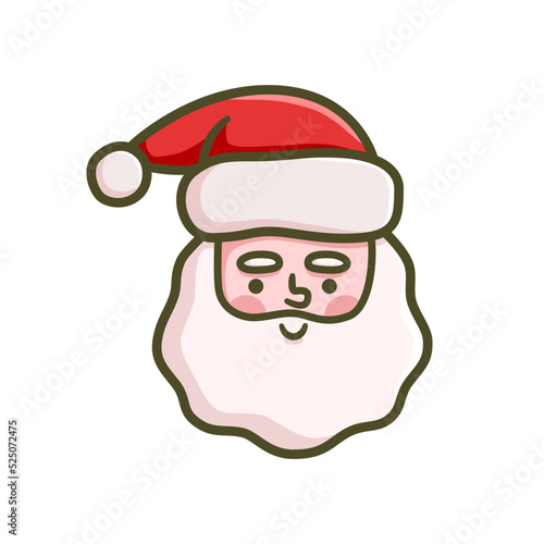 Cute Santa Claus portrait vector illustration. Cartoon Christmas character smile, flat outline design isolated on white background. Holiday icon, xmas greeting card