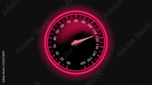 A red circle car speedometer with illumination on a black background