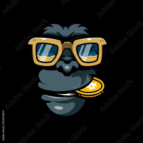Illustration of rich Gorilla with cryptocurrency	