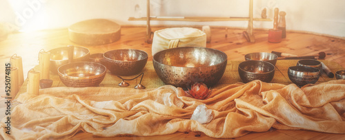 Photography Beautiful tibetan bowl ready for meditative music.