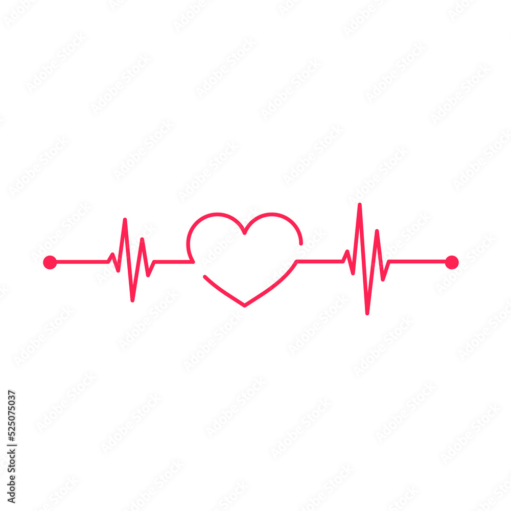 Red heart rate graph When exercising. Concept of saving the patient's life. isolate on white background. Red heart rate graph When exercising. Concept of saving the patient's life. isolate on white background.