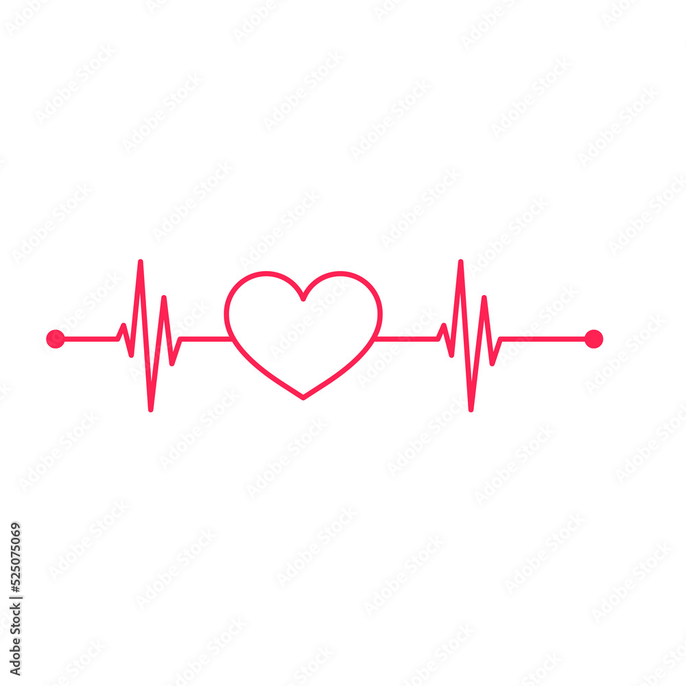 Red heart rate graph When exercising. Concept of saving the patient's life. isolate on white background. Red heart rate graph When exercising. Concept of saving the patient's life. isolate on white background.