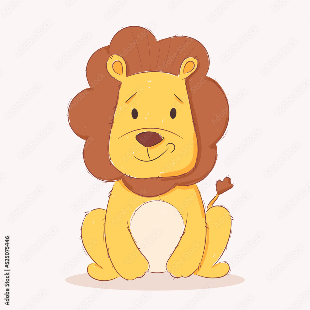 Cute funny baby lion. Wild african adorable animal character for design of album, scrapbook, card and invitation. Hand draw cartoon colorful vector illustration. Cute funny baby lion. Wild african adorable animal character for design of album, scrapbook, card and invitation. Hand draw cartoon colorful vector illustration.