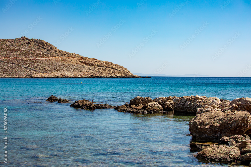 Beach on Chalki island, Greece, day