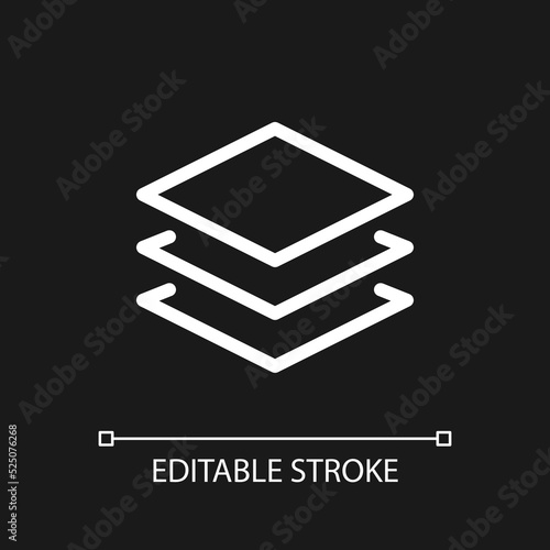Layers panel pixel perfect white linear ui icon for dark theme. Separate elements. Retouch. Vector line pictogram. Isolated user interface symbol for night mode. Editable stroke. Arial font used