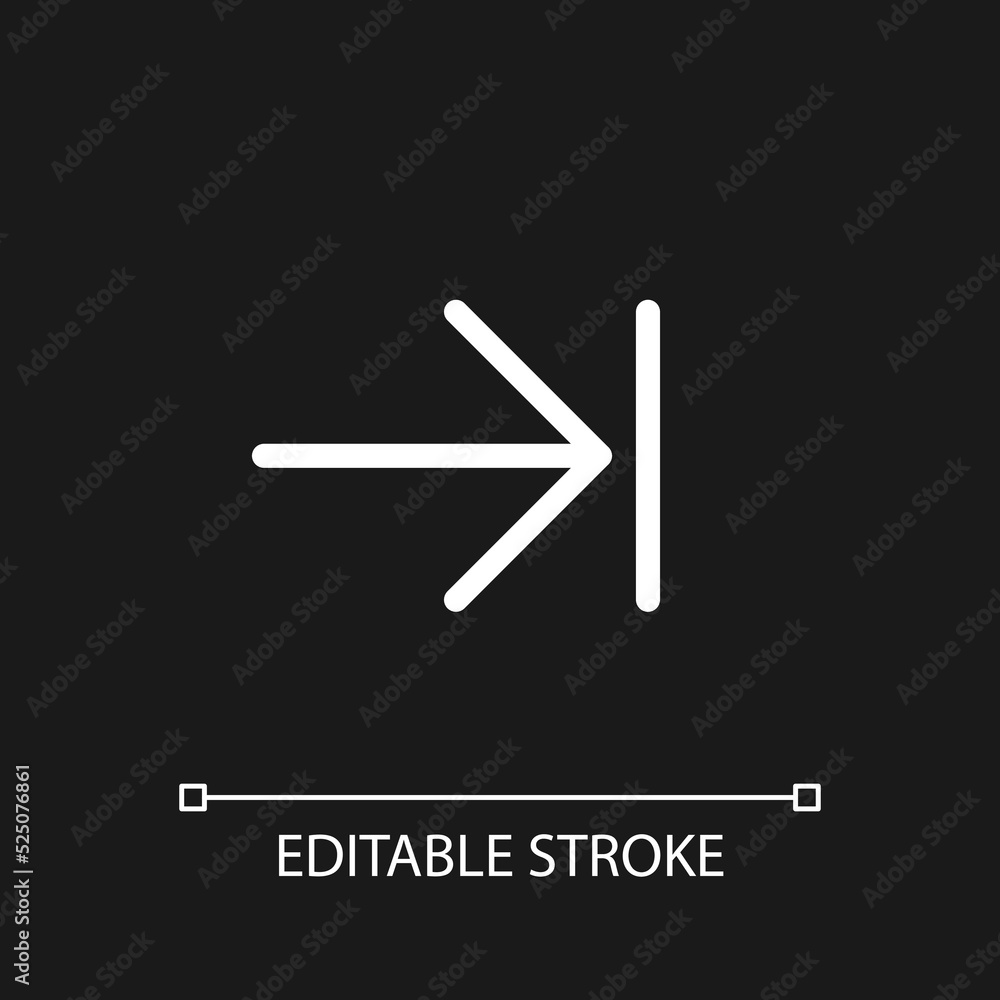 Next step pixel perfect white linear ui icon for dark theme. Web browser navigation. Vector line pictogram. Isolated user interface symbol for night mode. Editable stroke. Arial font used Next step pixel perfect white linear ui icon for dark theme. Web browser navigation. Vector line pictogram. Isolated user interface symbol for night mode. Editable stroke. Arial font used