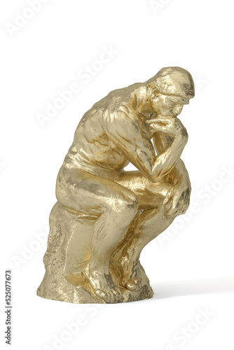 Golden thinker  isolated on white background 3D illustration.