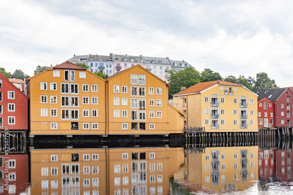 Old warehouses buildings by the Nidelven (river) in Trondheim, Trøndelag, Norway, Scandinavia, Europe

