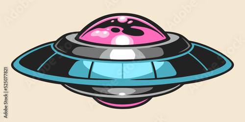 Flying saucer colorful sticker vintage