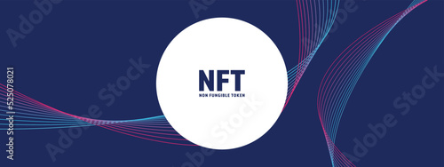 NFT token vector background, non fungible token, digital crypto art technology, business banner with copy space, creative abstract and futuristic blockchain graphic for new currency, money collection