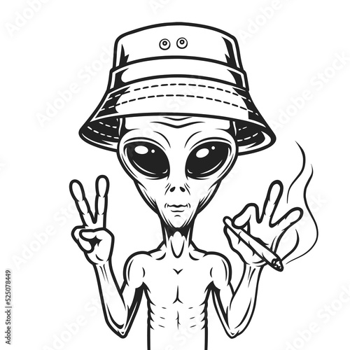 Alien portrait vintage monochrome logotype