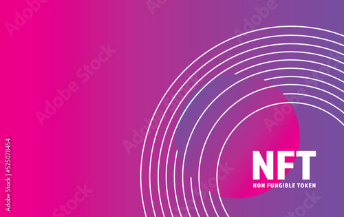 NFT token vector background, non fungible token, digital crypto art technology, business banner with copy space, creative abstract and futuristic blockchain graphic for new currency, money collection