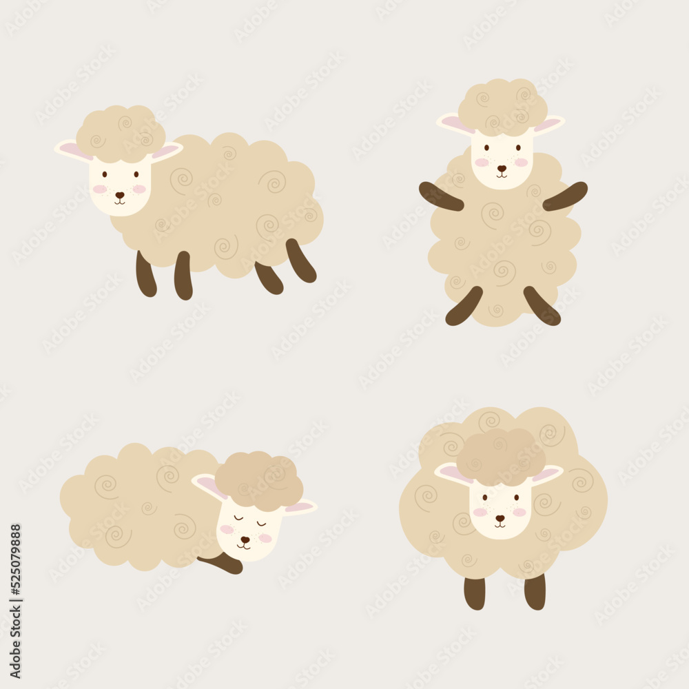 A set of boho sheep in different poses. Vector illustration A set of boho sheep in different poses. Vector illustration