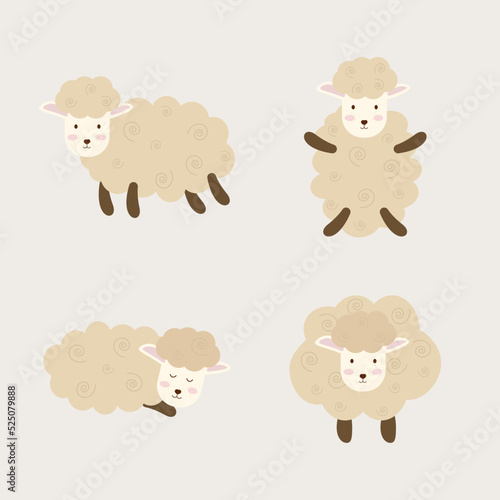 Fototapeta Naklejka Na Ścianę i Meble -  A set of boho sheep in different poses. Vector illustration