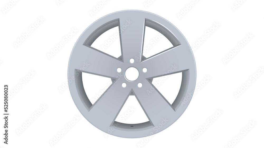 Obraz premium Chrome alloy car wheel disk with five bolt holes isolated on white background