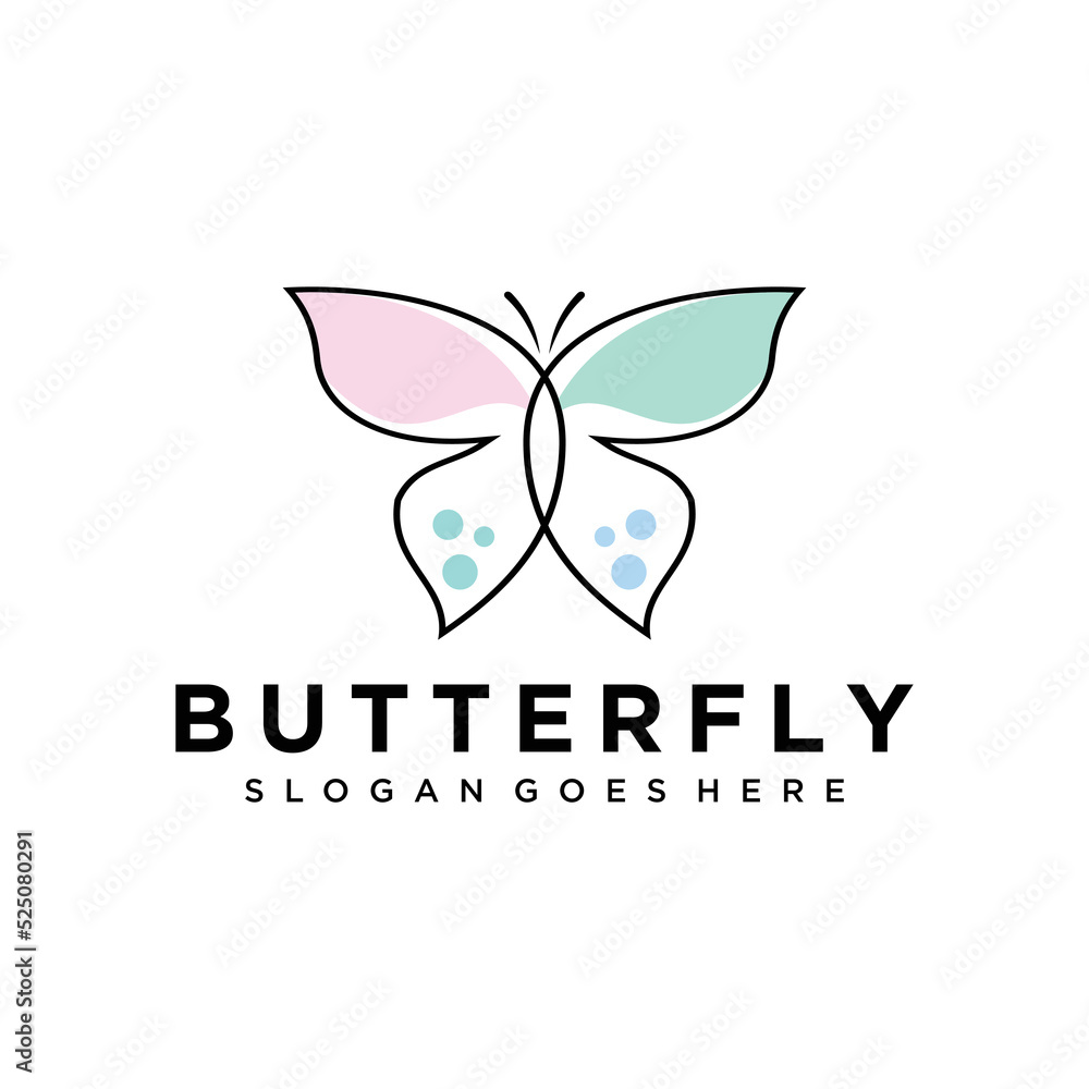 Fototapeta premium Rainbow Butterfly Mono Line Logo Design 