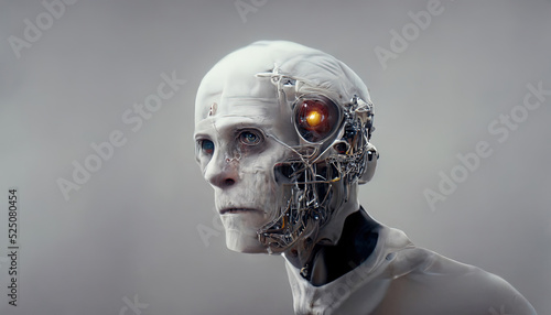 Abstract Digital Human Face. Old and Wise Artificial Intelligence. photo