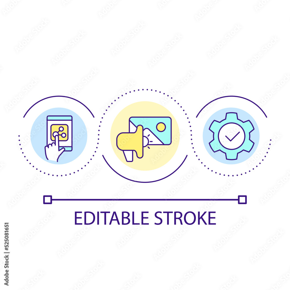 Sharing social media post loop concept icon. Promoting web content abstract idea thin line illustration. Popular shareable content. Isolated outline drawing. Editable stroke. Arial font used Sharing social media post loop concept icon. Promoting web content abstract idea thin line illustration. Popular shareable content. Isolated outline drawing. Editable stroke. Arial font used
