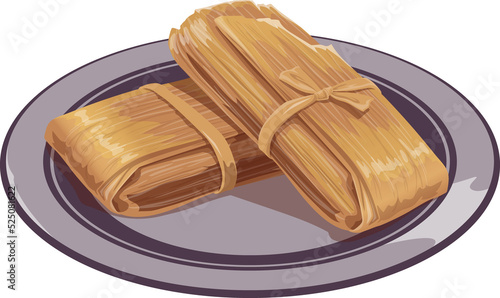 Wrapped tamale filled with fruit, chicken isolated photo