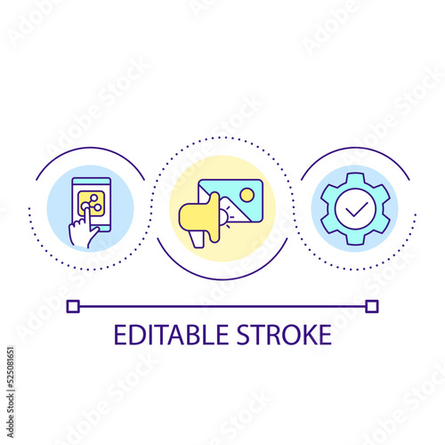 Sharing social media post loop concept icon. Promoting web content abstract idea thin line illustration. Popular shareable content. Isolated outline drawing. Editable stroke. Arial font used