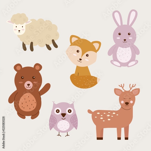 Boho animal character set. Kids Animals. Vector illustration. © Elena