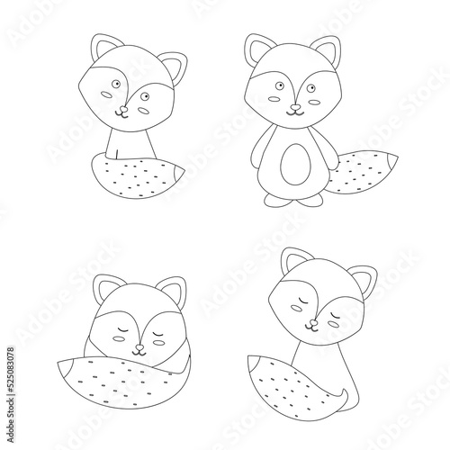 Set of foxy outline, line style. Vector illustration