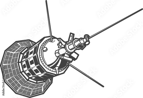 Space satellite orbiting Earth isolated spaceship icon