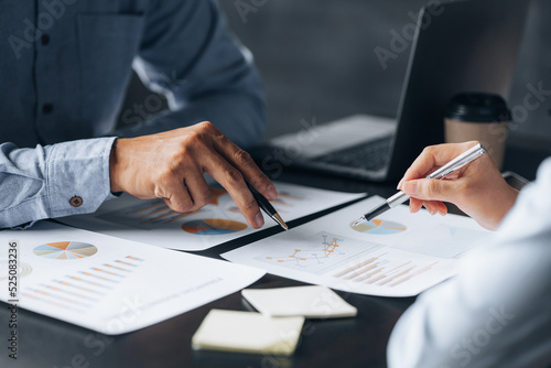 Atmosphere in the conference room where two business people are meeting and brainstorming, young executives forming startups, running new businesses and ideas. Management concept of startup company.