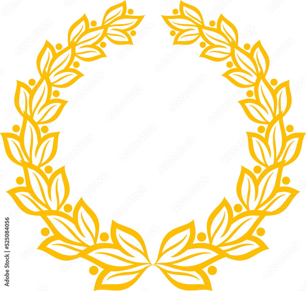 Golden laurel wreath heraldic emblem